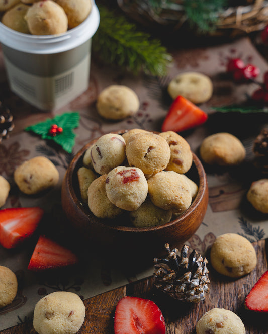 Tiny White Chocolate Strawberry Pecan Cookies